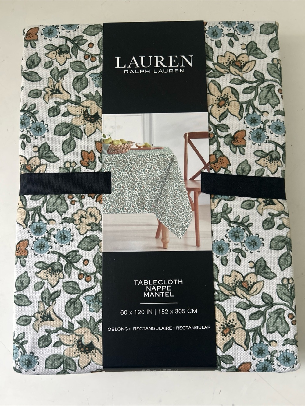 Lauren Ralph Lauren FALL Tablecloth Green and Blue Floral 60 x 120 IN Oblong